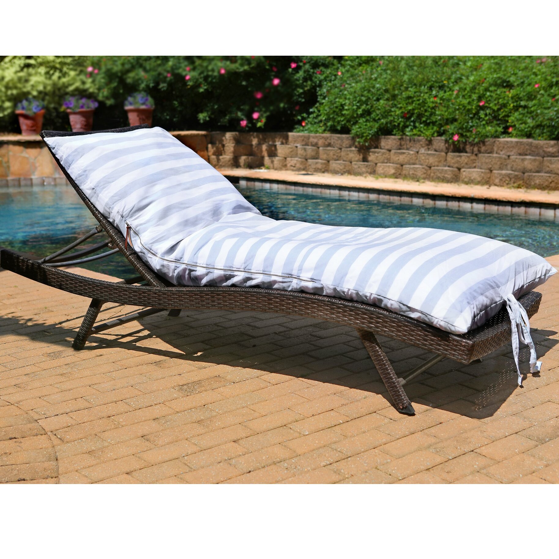 Chaise Lounge Chair Cushion Hinged Indoor/Outdoor Seating Padding Patio Garden