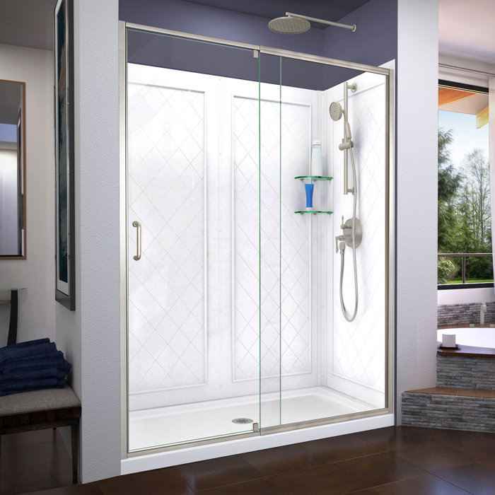 Semi Frameless Shower Door 60 X 76 75 Rectangle Pivot Shower Enclosure With Base Included