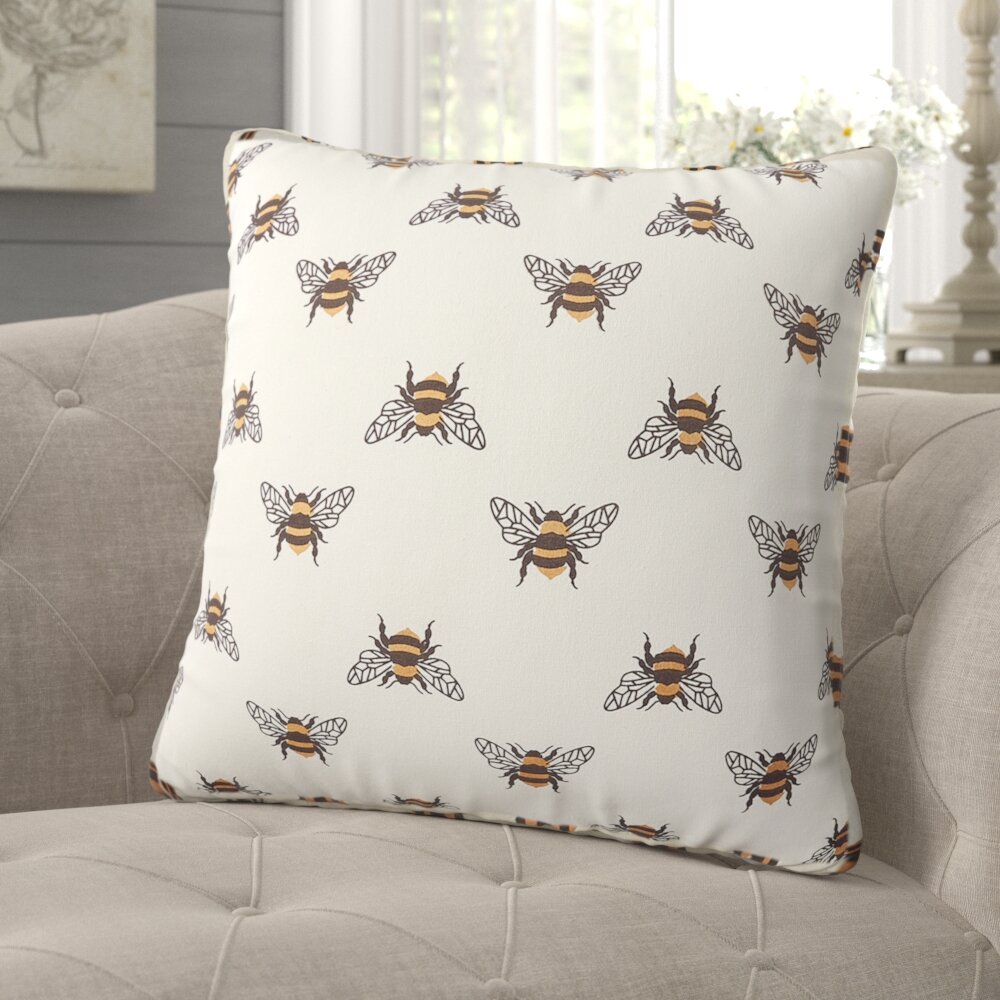 BUMBLE BEE Throw PILLOW Cushion Cove Bee Happy Honest Kind Cotton Linen 16”