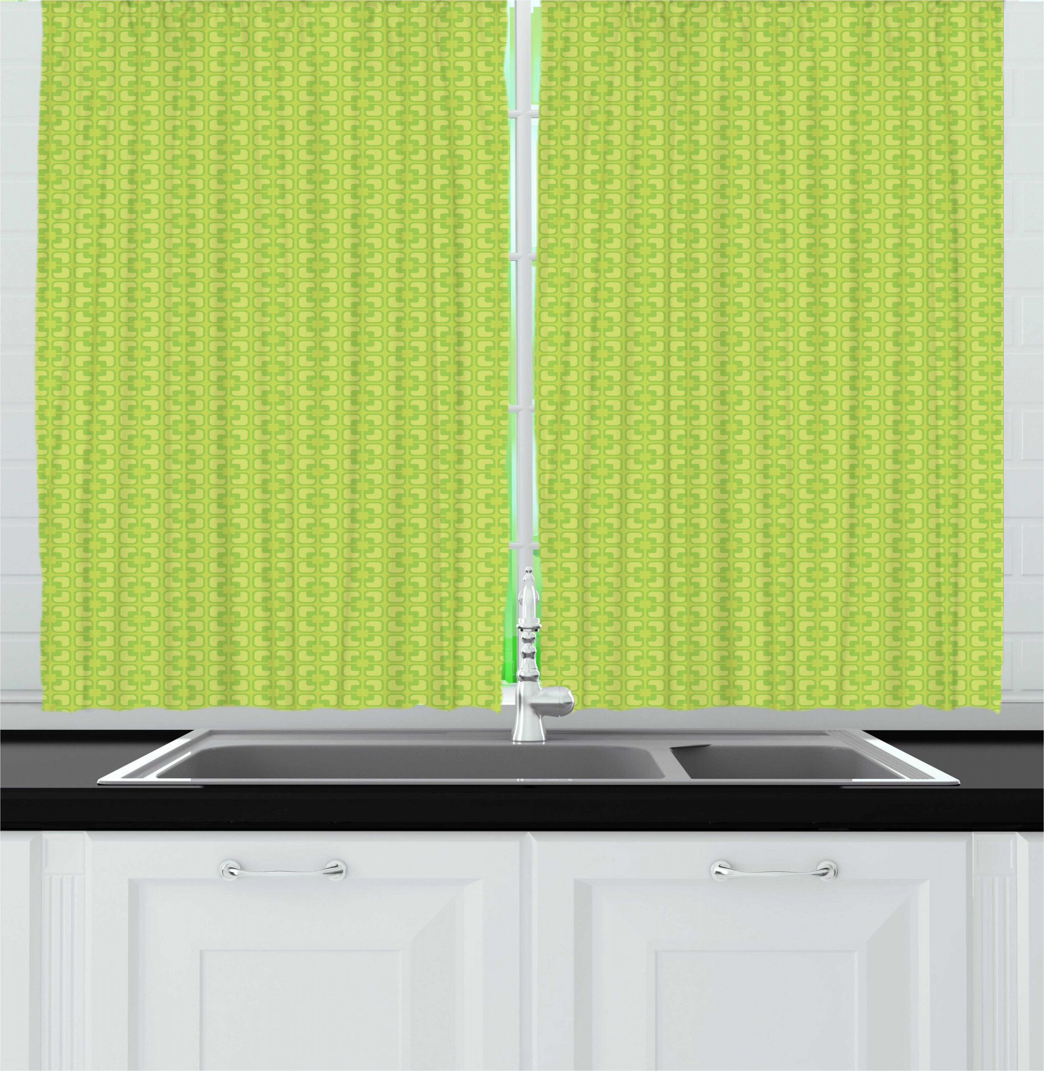 East Urban Home Botanical Rhythmic Shamrock Leaves Inspired Symmetrical Pattern Kitchen Curtain Wayfair