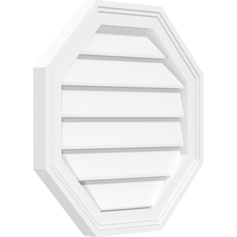 Octagonal Surface Mount: Functional, Brickmould Frame PVC Gable Vent Size: 16" H x 16" W