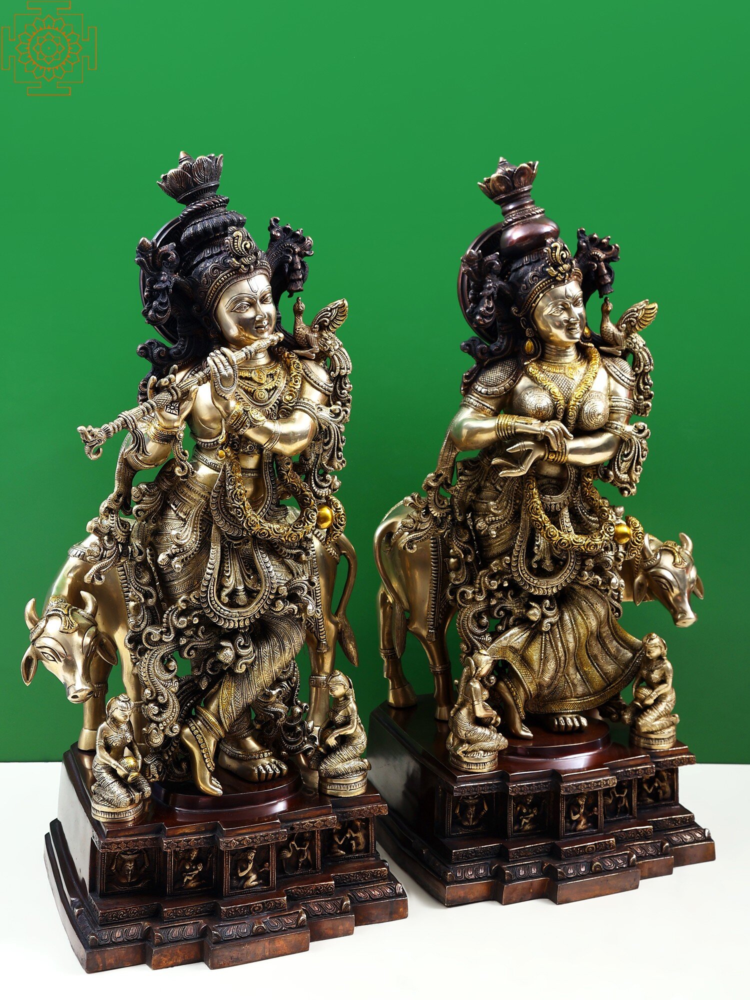 Exotic India 2 Piece Radha Krishna With Cow Statue Set 