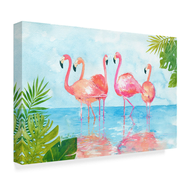 Bay Isle Home Flamingos And Leaves Acrylic Painting Print On
