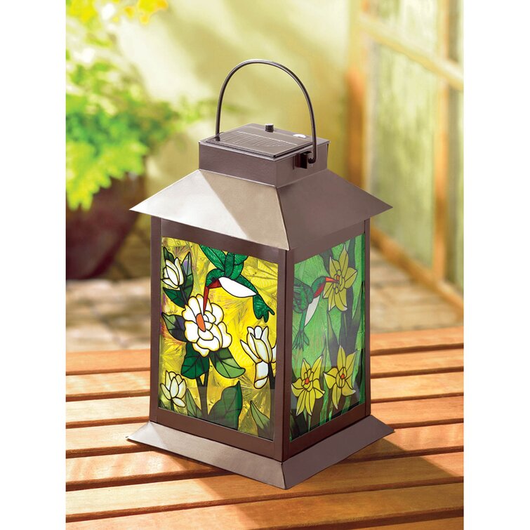 hummingbird stained glass solar lantern