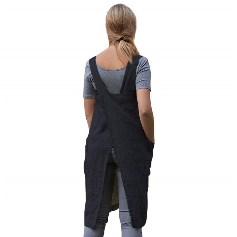 Women's Cross Back Pinafore Apron with Large Pockets Home Kitchen Coffee house,Cooking Gardening Works Restaurant 
