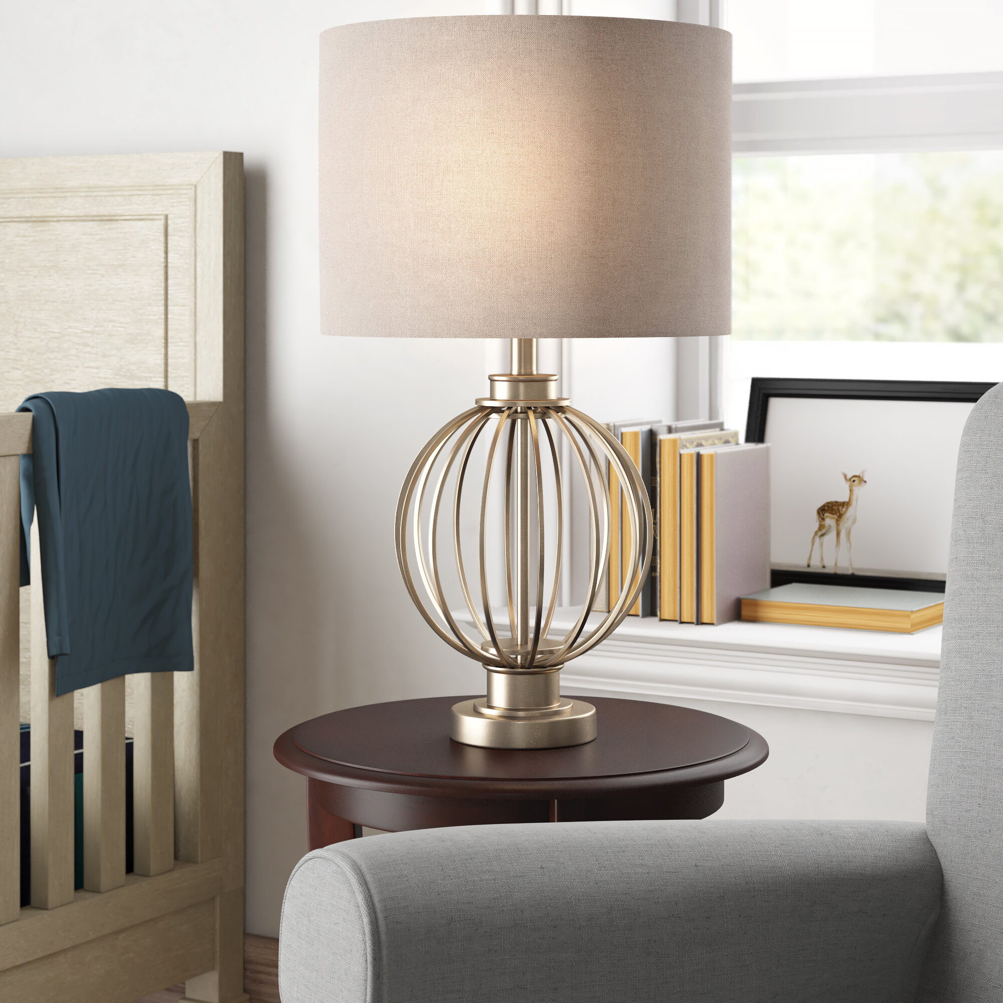 bedside table and lamp
