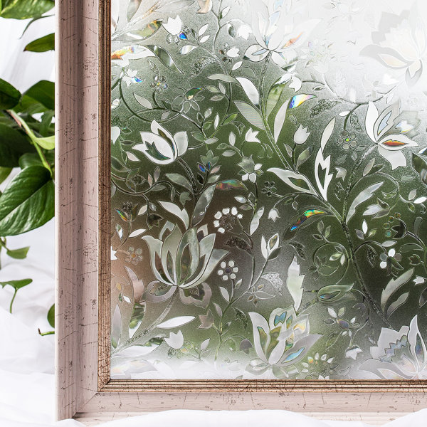 Static Cling Frosted Clear Flower Glass Window Film Sticker Privacy Home Decor 