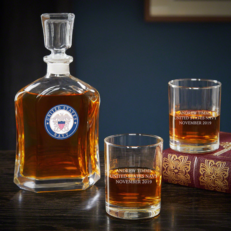 Home Wet Bar Us Navy Personalized Argos 3 Piece Whiskey Decanter Set Wayfair