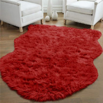 Heart Shape Thick Faux Sheepskin Rug Non Shed Sofa Floor Bedside Rug Red 