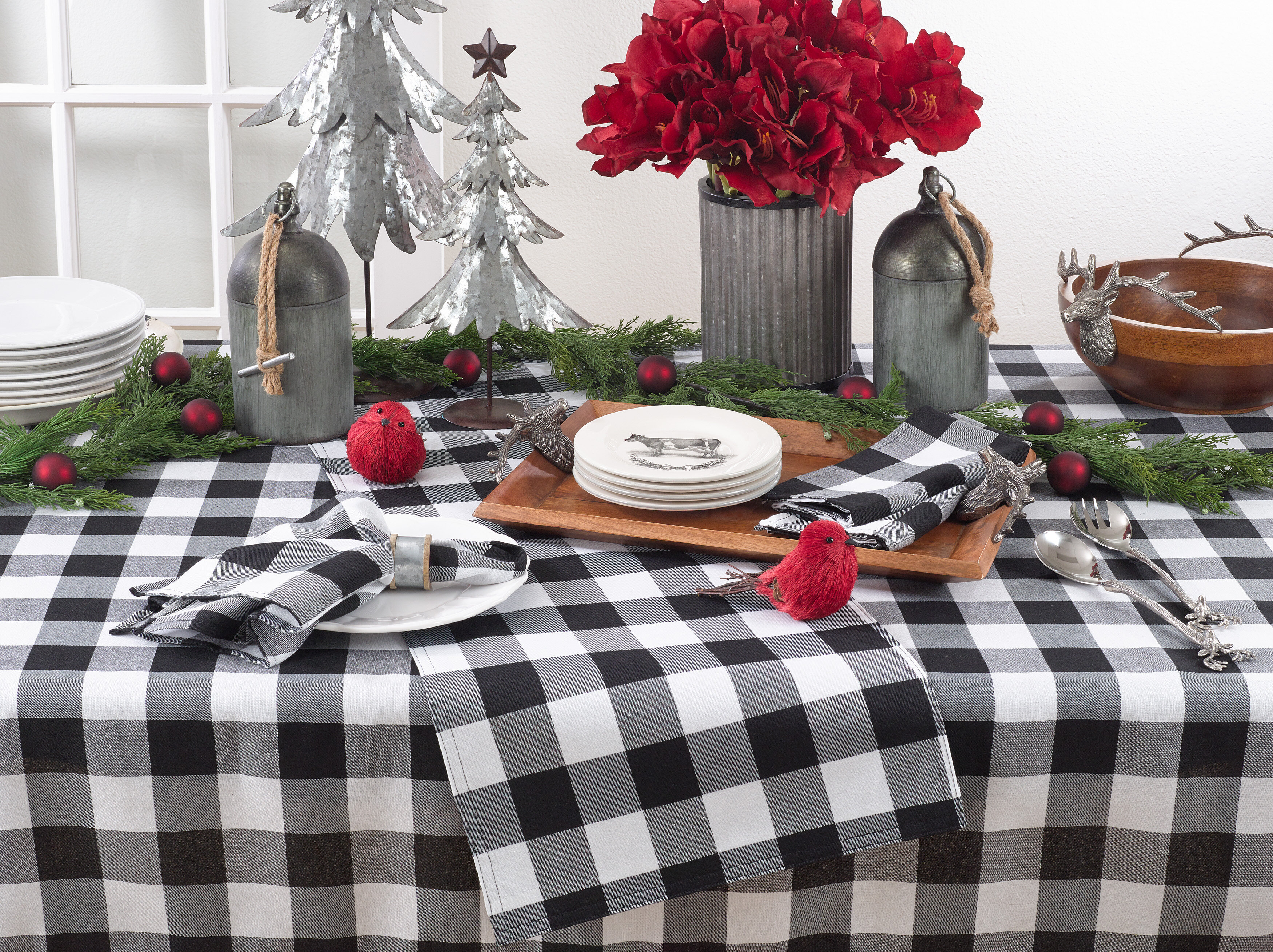 red buffalo plaid tablecloth round