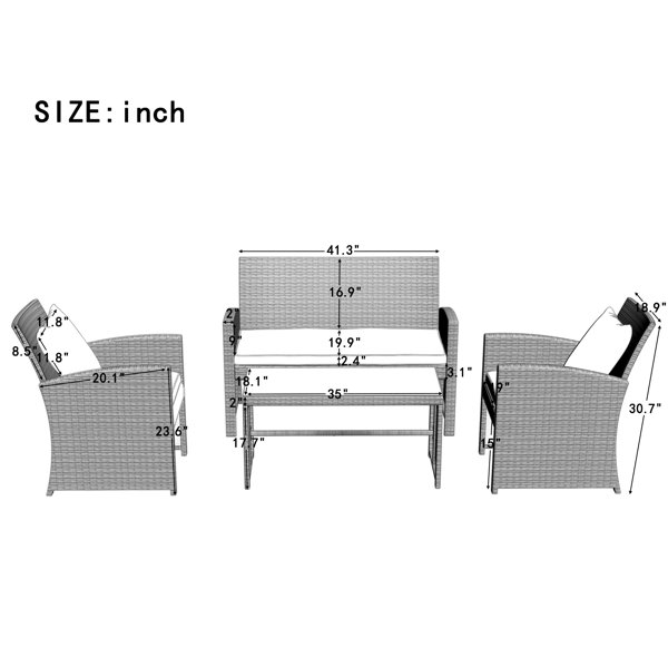 Wicker/Rattan 4 - Person Seating Group with Cushions