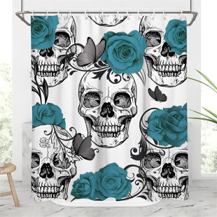 Amazing Sugar Skull Decor Bathroom Shower Curtain Set Fabric & 12 Hook 71 Inch 