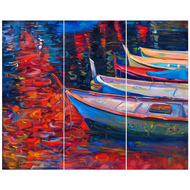 East Urban Home Wooden Sailboat Over Ocean Oil Painting Print