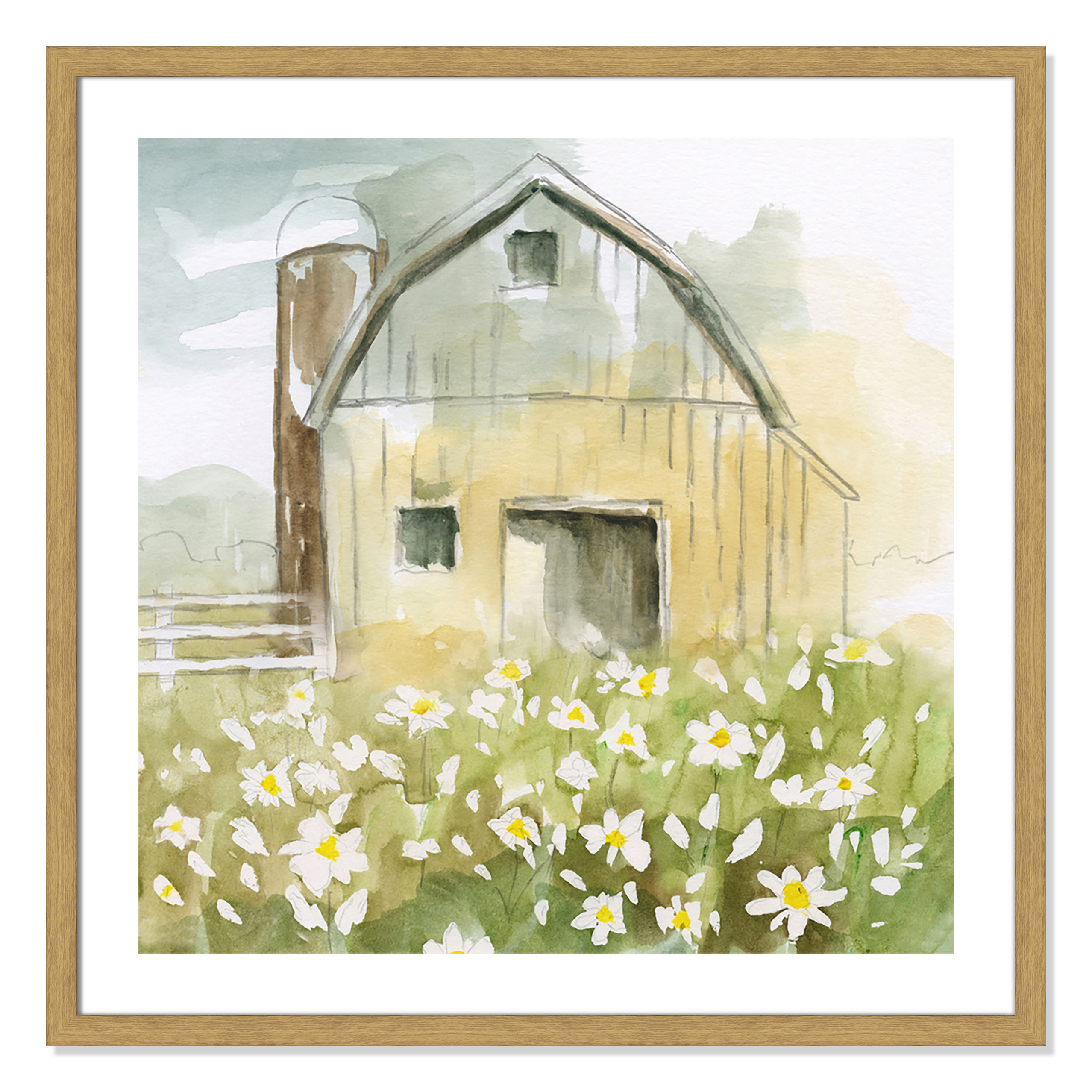 Gracie Oaks Daisy Barn Framed Watercolor Painting Print Wayfair