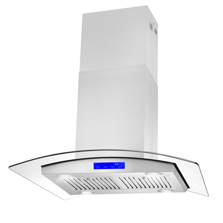 Cosmo 668ICS Series 30 Inches 380 Cubic Feet Per Minute CFM Ducted Island Range Hood in Stainless Steel with Baffle Filter and Light Included