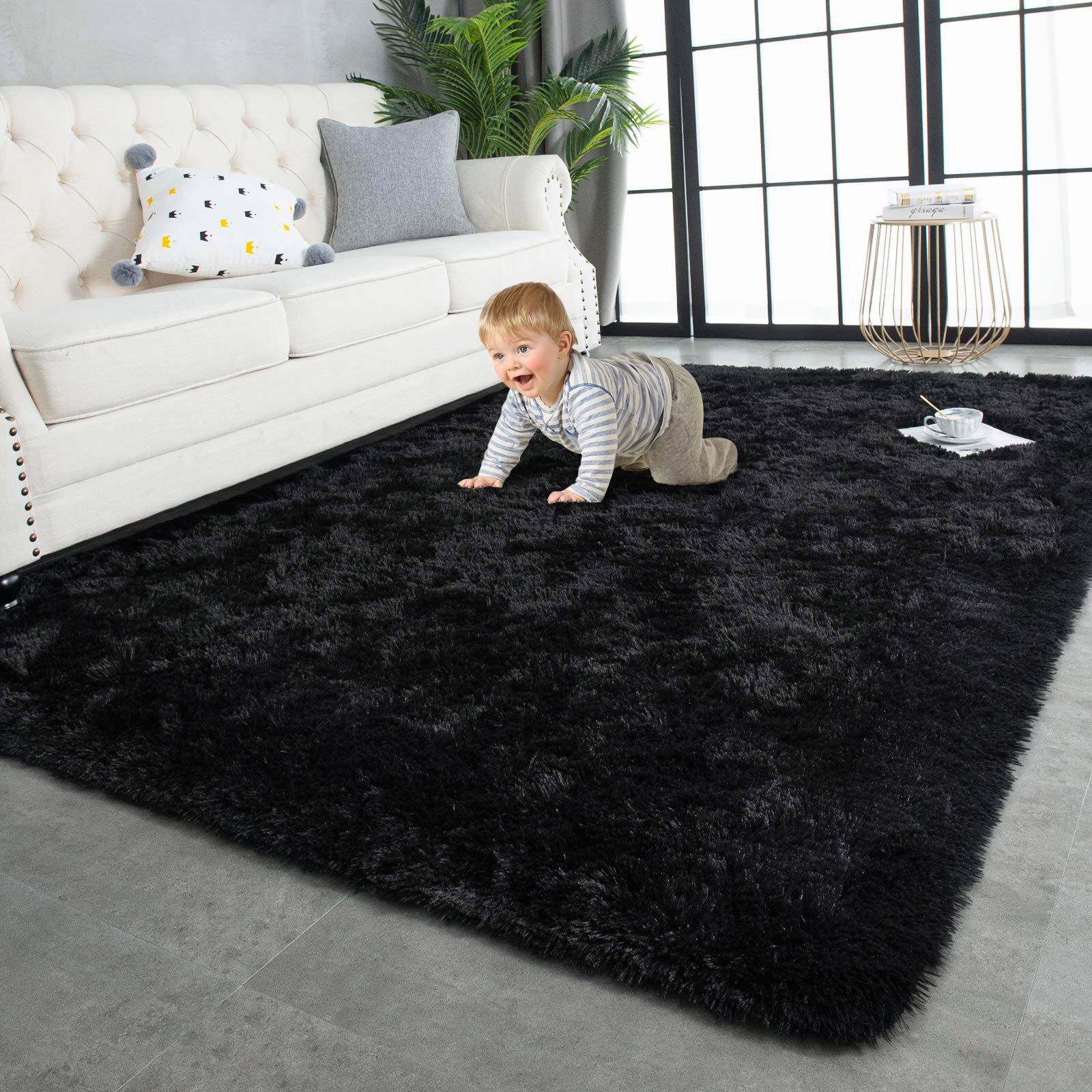 Black, 5' x 7' Nursery and Home Decor Modern Living Room Carpet Fluffy Shag Rugs for Bedroom WHOW Super Soft Area Rug Kid's Room