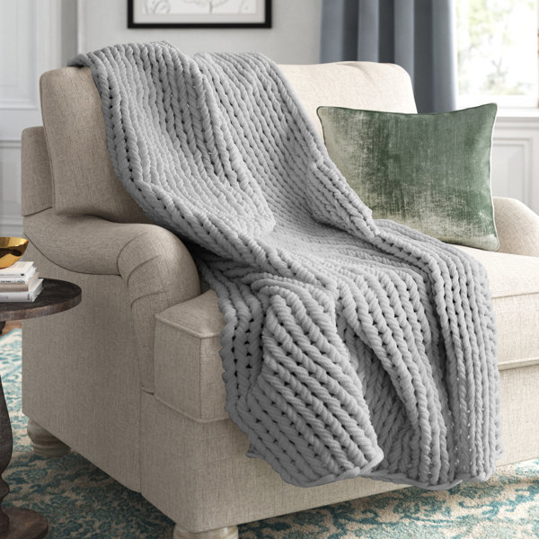 Grey Chunky Knit Blanket | Wayfair