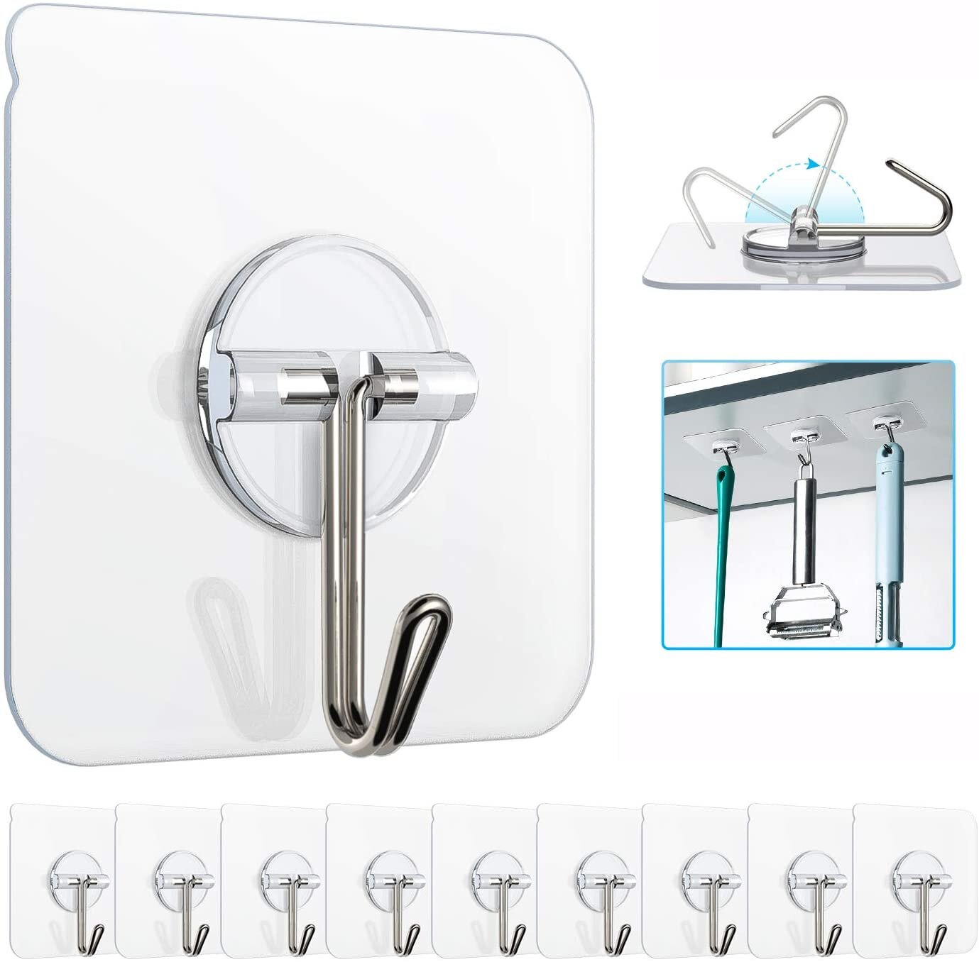 Waterproof OMID Adhesive Hooks Stainless Steel Towel Coat Hooks Wall Mount Hook for Hanging Robe Hook Cabinet Closet No Drill No Screw 4 Pack for Kitchen Bathroom Toilet Room Office