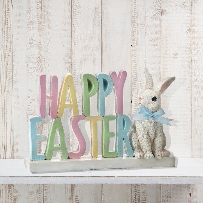 The Holiday Aisle® Resin Happy Easter with Bunny | Wayfair