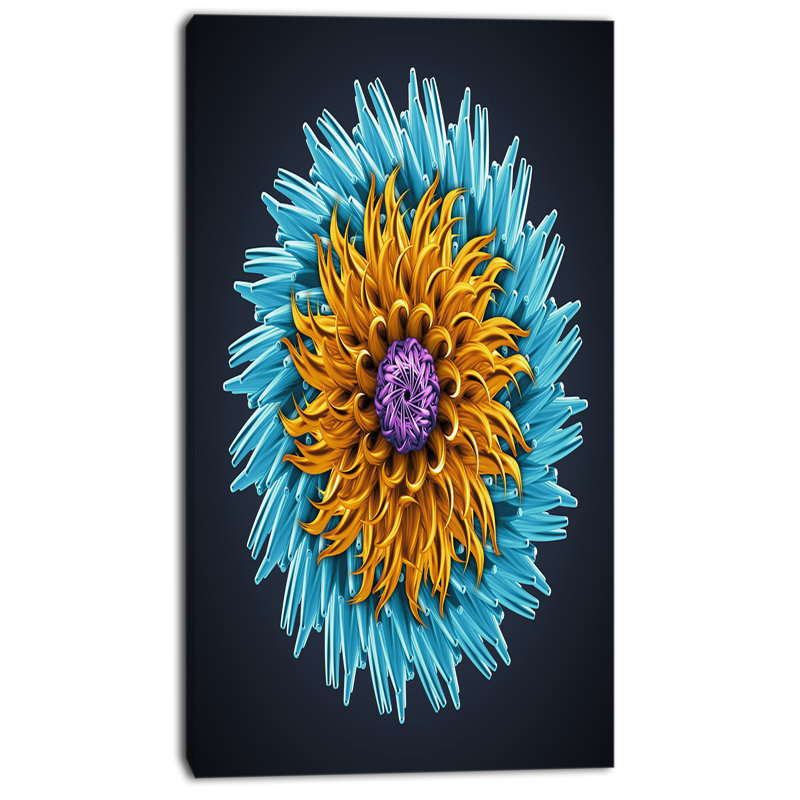 Designart Yellow Blue Abstract 3d Flower Graphic Art On Wrapped