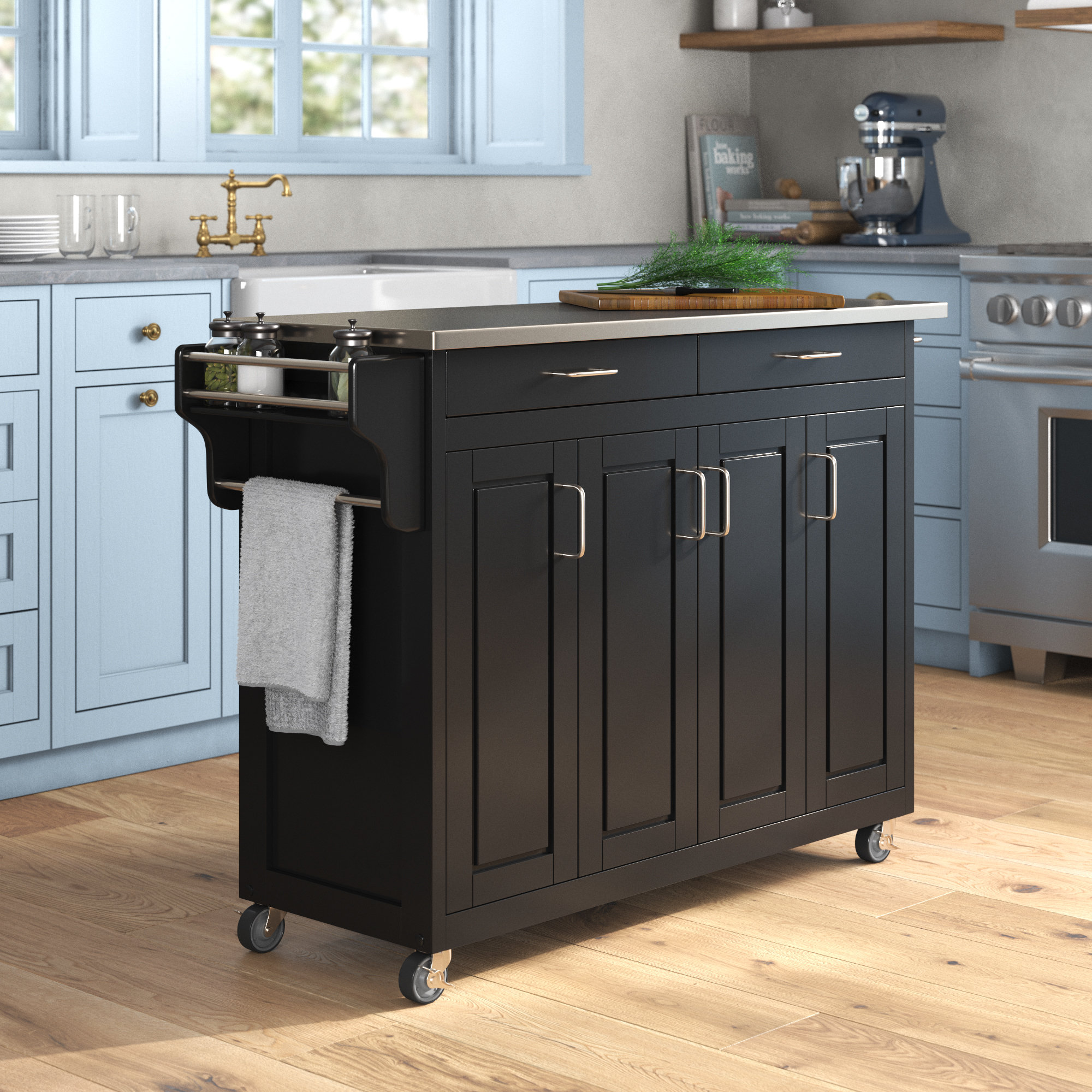 Birch Lane Littrell Kitchen Island With Stainless Steel Top