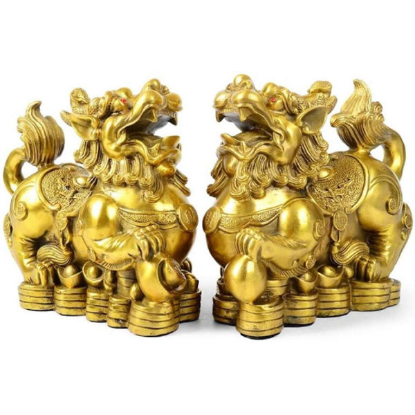 chinese fengshui brass Plum flower dragon beast wealth lucky Wishful ruyi statue 
