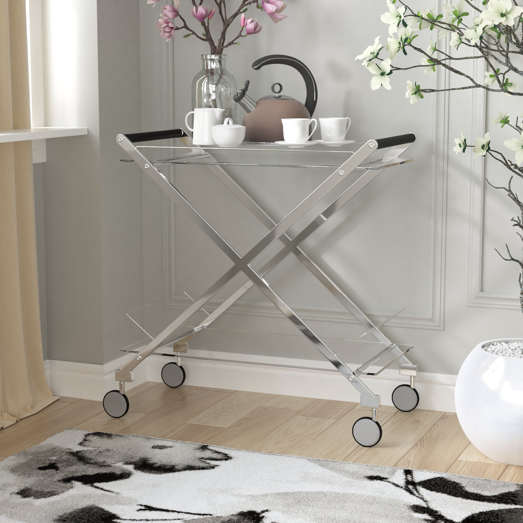 Everly Quinn Hurley Modern Design Steel Gl Bar Cart Reviews Everly Quinn Hurley Modern Design Steel Gl Bar Cart Reviews Wayfair