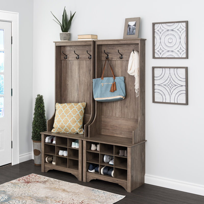 Gracie Oaks Narrow Hall Tree With 9 Shoe Cubbies Drifted Grey