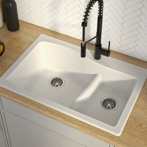 Kraus Quarza 33" L x 22" W Double Basin Drop-In Kitchen ...