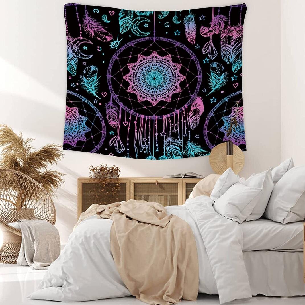 Feather Tapestry Colorful Print Wall Hanging Bedspread Mandala Throw Hoom Decor 