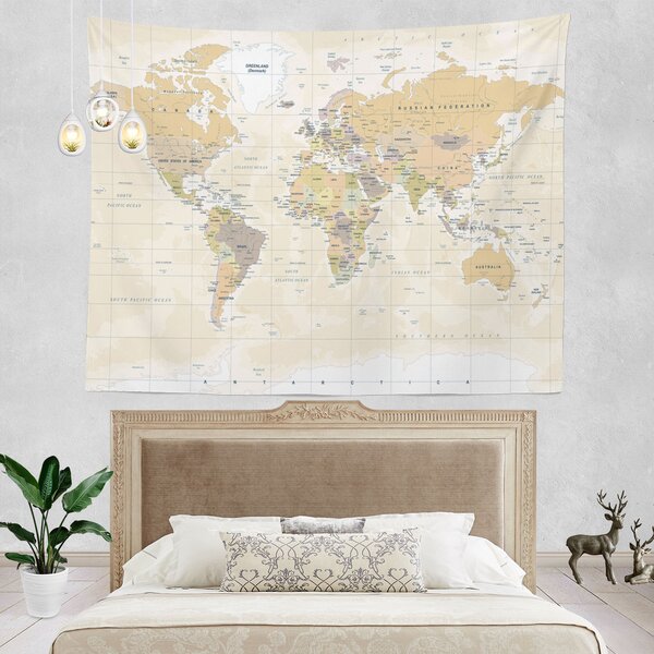 World Map Poster Tapestry Hippie Wall Hanging Art Kids Room Bedroom Home Flag 