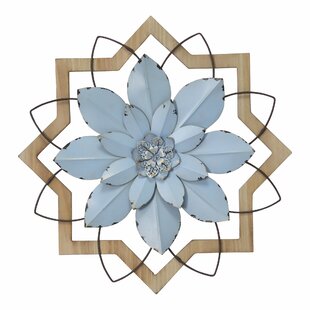 Vintage Style 12" Rustic Blue & Burlap Flower Metal Wall Sculpture Shabby Chic 