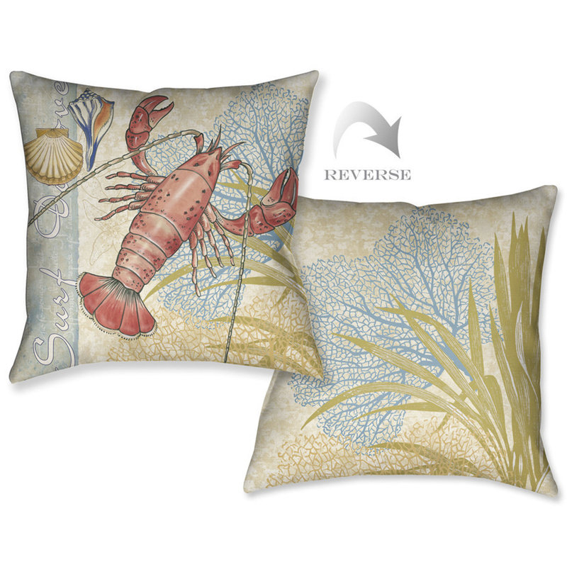 Lauralhome Huxley Oceana Lobster Coral Blue Green Outdoor Throw