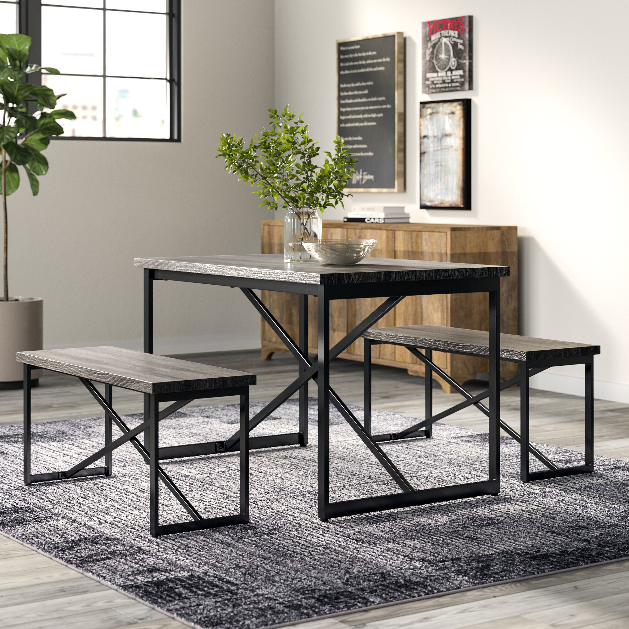 4 person dining set with bench