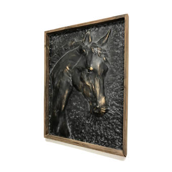 Charlton Home Wood Framed Metal Embossed Horse Head Relief Wall