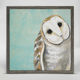 Wrought Studio Sweet Barn Owl Sky Blue Framed Acrylic Painting