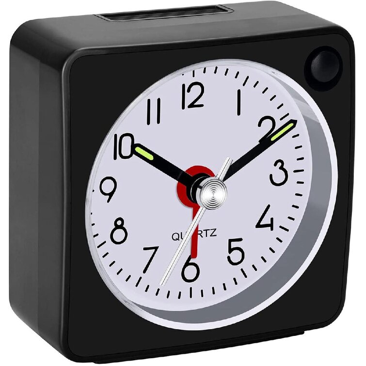 Small Battery Powered Analog Alarm Clock Travel Non-Ticking Silent Snooze Light 