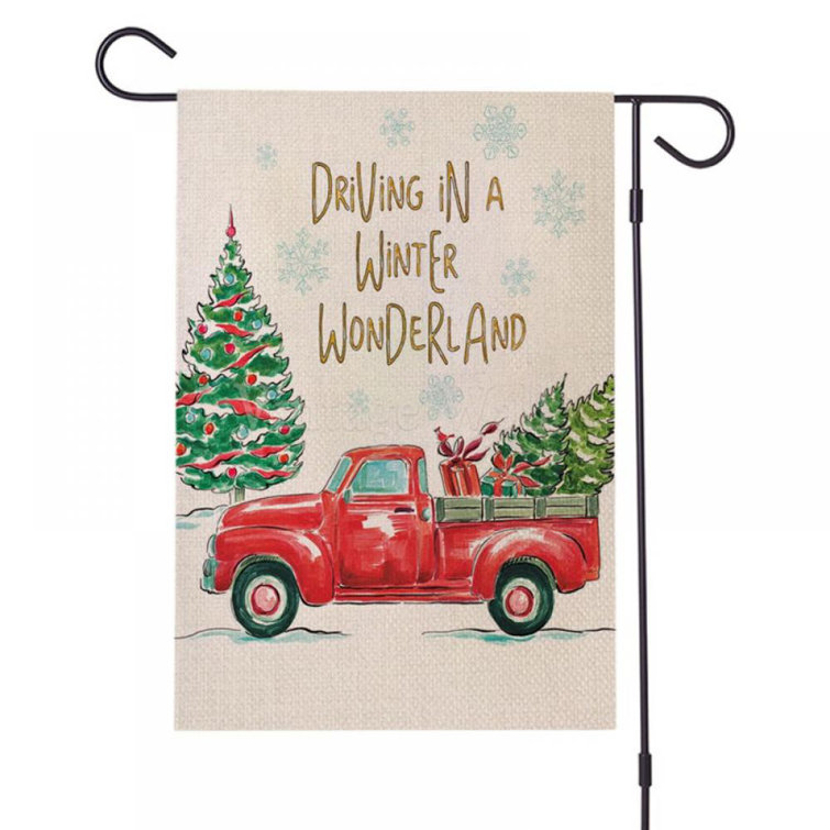 Arlmont Co Merry Christmas Garden Flag Decorative Xmas Outdoor Flag Sign With Plaid Truck Rustic Burlap House Yard Flag Wayfair