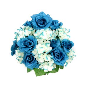 18 Stems Artificial Full Blooming Rose and Hydrangea with Greenery