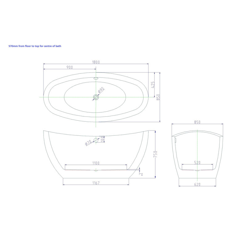 Freeport Park Ramiro 1850 Mm X 0 Mm Freestanding Double Ended Bathtub Wayfair Co Uk