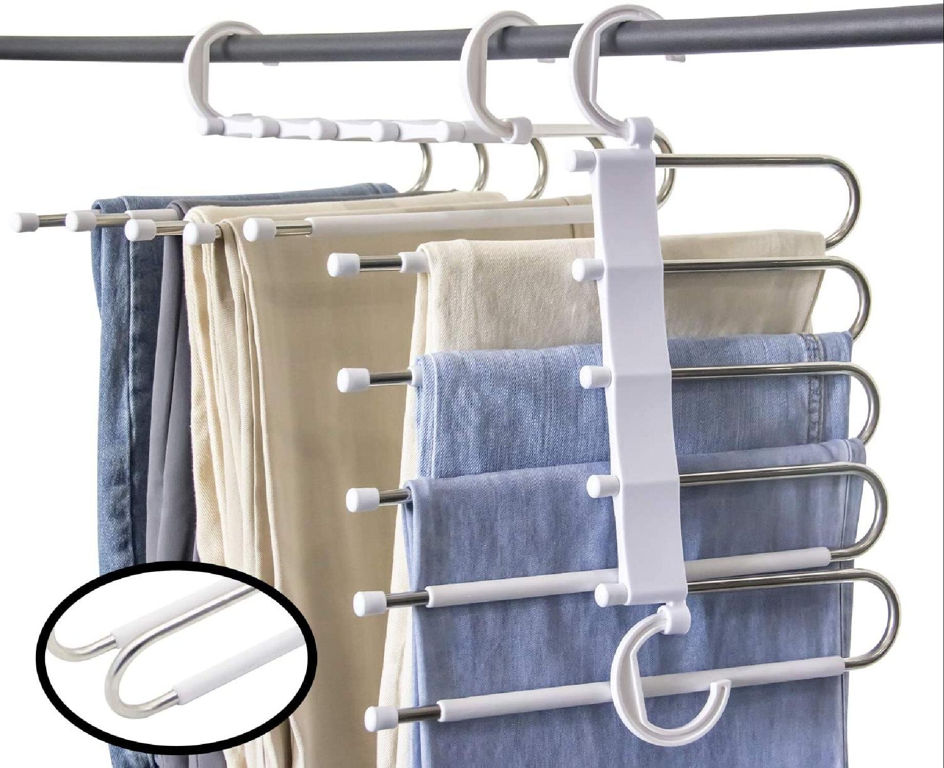 Multifunctional Pants Hangers Non-Slip Clothes Organizer 5 Layered Trousers Rack