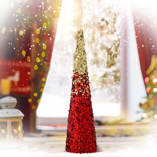 12-Inch Plum Feather Cone Table Top Christmas Tree with Glitter 