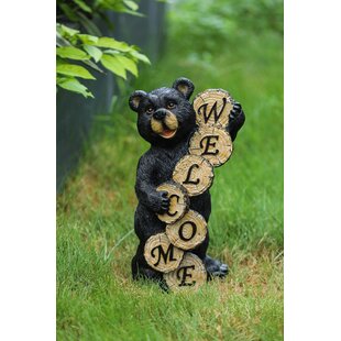 Pine Welcome Black Bear Cardinal 6 x 2 x 13 Inch Resin Crafted Sign