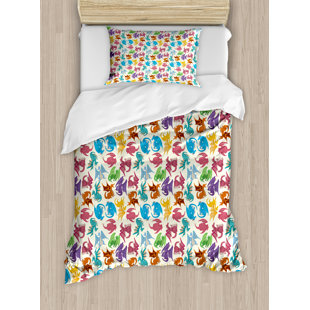 Go to store & view more images East Urban Home Dragon Cartoon Style Design Decoration for Pattern Colorful Dragons Print Duvet Set