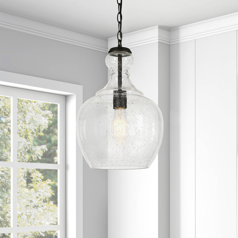 Verona 1 - Light Single Teardrop Pendant Shade Color: Seeded, Finish: Brass