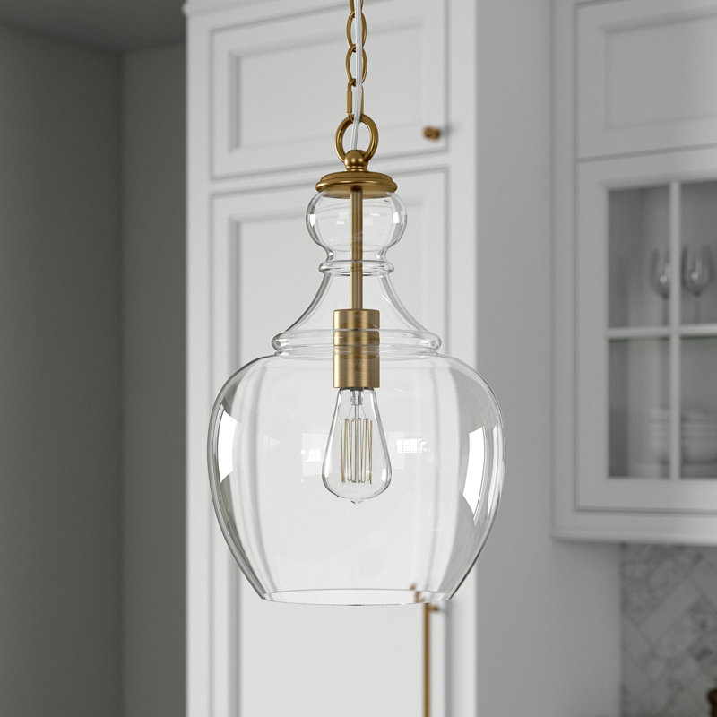 Verona 1 - Light Single Teardrop Pendant Shade Color: Clear, Finish: Brass
