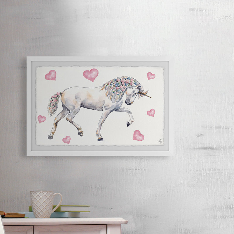 Harriet Bee Saskatoon Floral Haired Unicorn Framed Art Wayfair