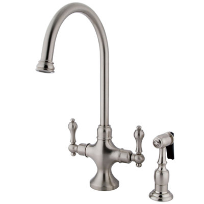 Vintage Double Handle Kitchen Faucet With Brass Side Sprayer