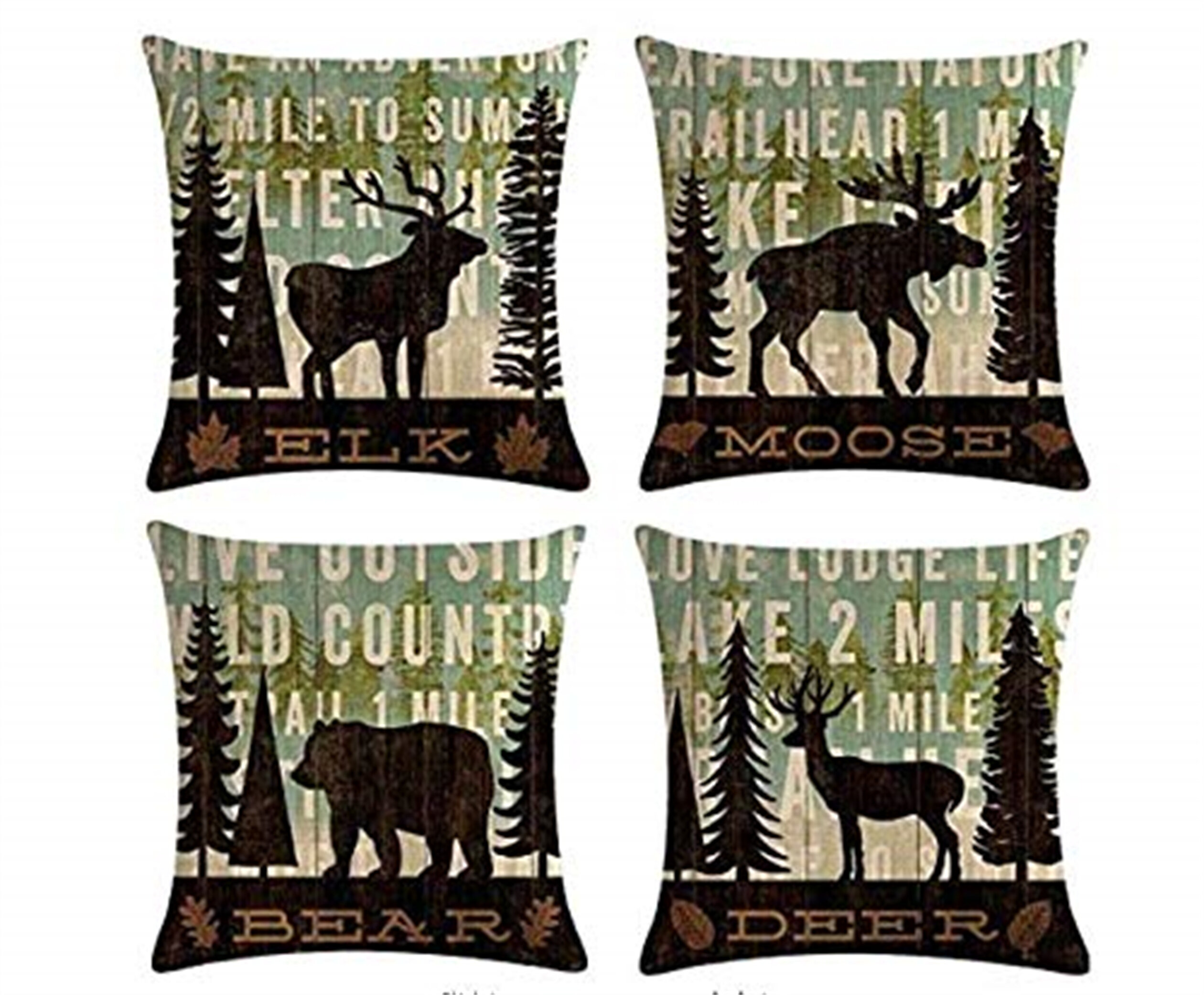 18" Deer Pattern Cotton Linen Pillow Case Sofa Waist Cushion Cover Home Decor 