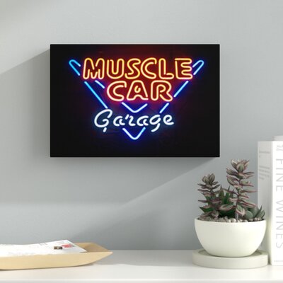 'Muscle Car Garage' Photographic Print on Canvas Ebern Designs Size: 18